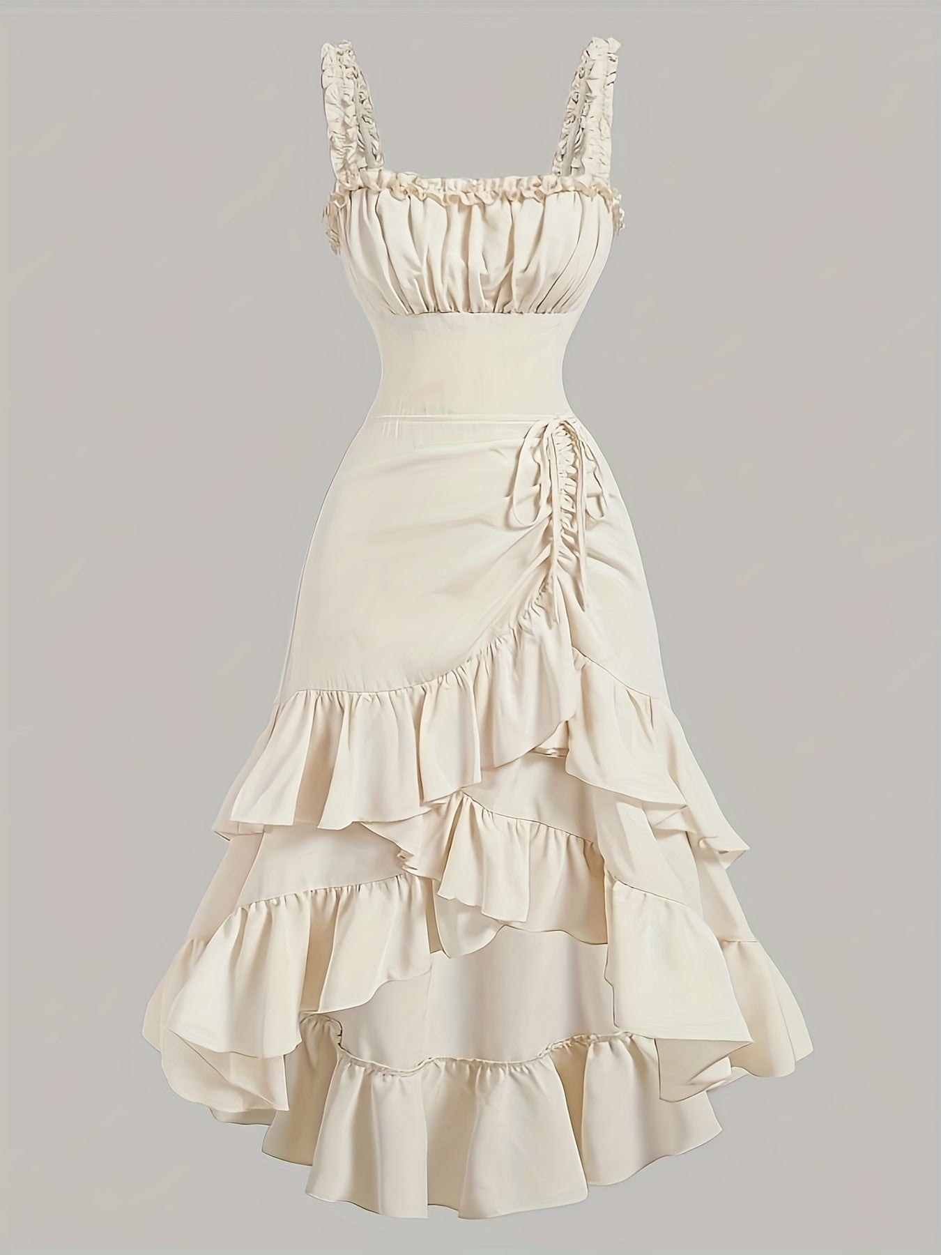 Elegant Asymmetrical Polyester Dress for Women | Sleeveless with Ruffled Layers & Lace-Up Detail | Smooth Texture, Non-Stretch Fabric | Machine Washable | Perfect for Spring/Summer Casual Wear, Cute Dresses